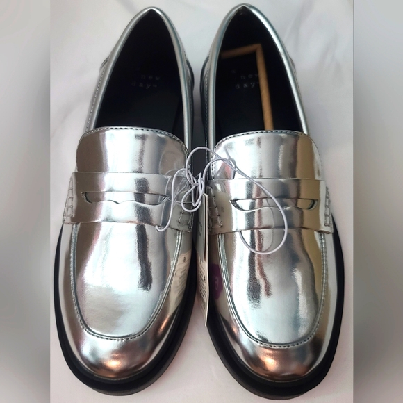 a new day Shoes - NWT A New Day Memory Foam Silver Penny Loafers for Womens